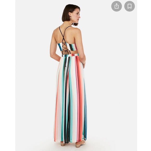 NWT Express Striped Surplice Lace-Up Back Maxi Dress in Multicolor Stripe - Picture 2 of 14